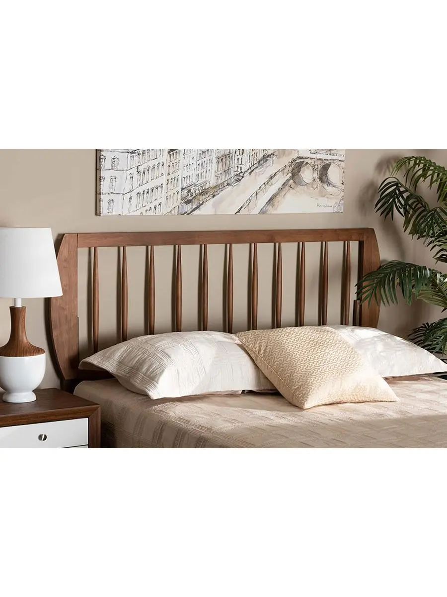 212 MAIN Norman Height-Adjustable Full Size Spindle Back Headboard for Modern Bedroom Bed Frame, 60.6x50x0.8in Ash Walnut Wood Finish, Pre-Drilled Holes Sturdy Legs, Modern-Contemporary-Transitional Style, Assembly Required, Headboards