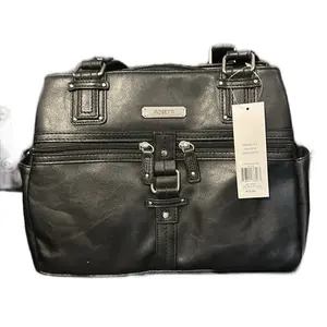 Rosetti Black Leather Bag with Zipper Closure and Adjustable Strap for Everyday Use