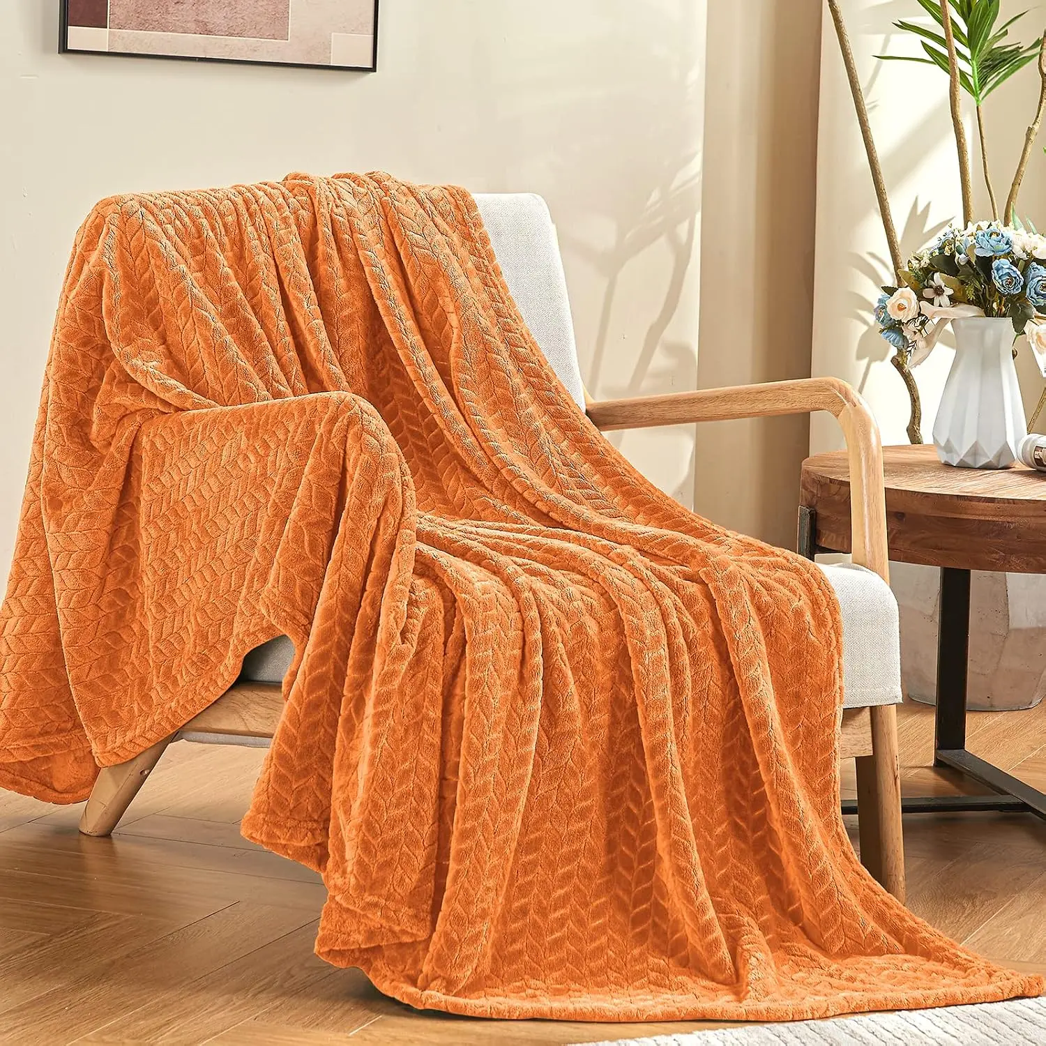 Super Soft Cozy Fall Plush Throw Blanket 50x60 - Rust Orange Fleece Blanket for Couch Sofa Bed & Autumn Decor inhand