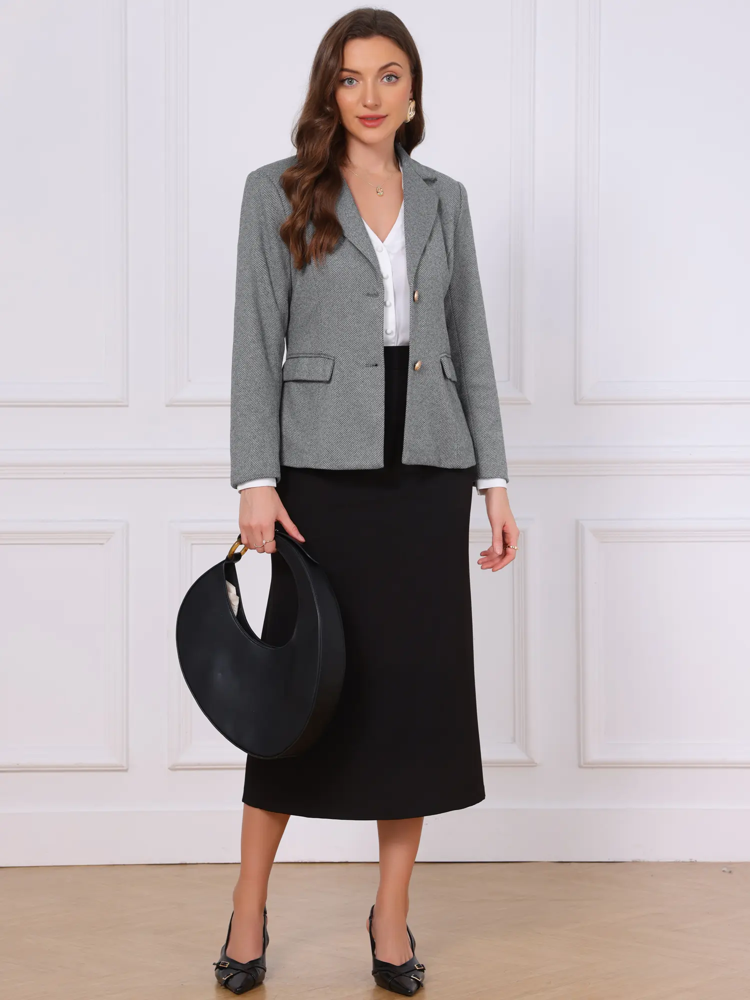 INSPIRE CHIC Womens Casual Herringbone Business Blazer