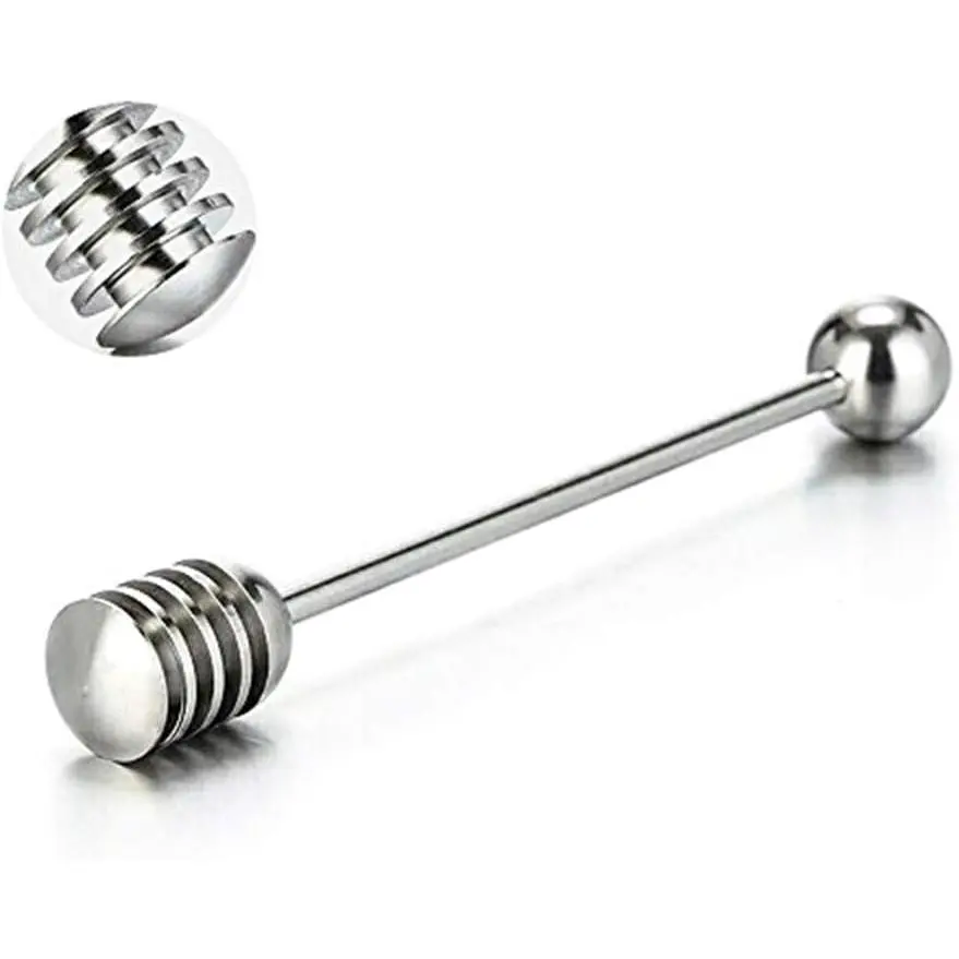 Honey and Syrup Dipper Stick Server Honey Spoon 304 Stainless Steel Wand for Honey Pot Jar Containers-6.3 Inch