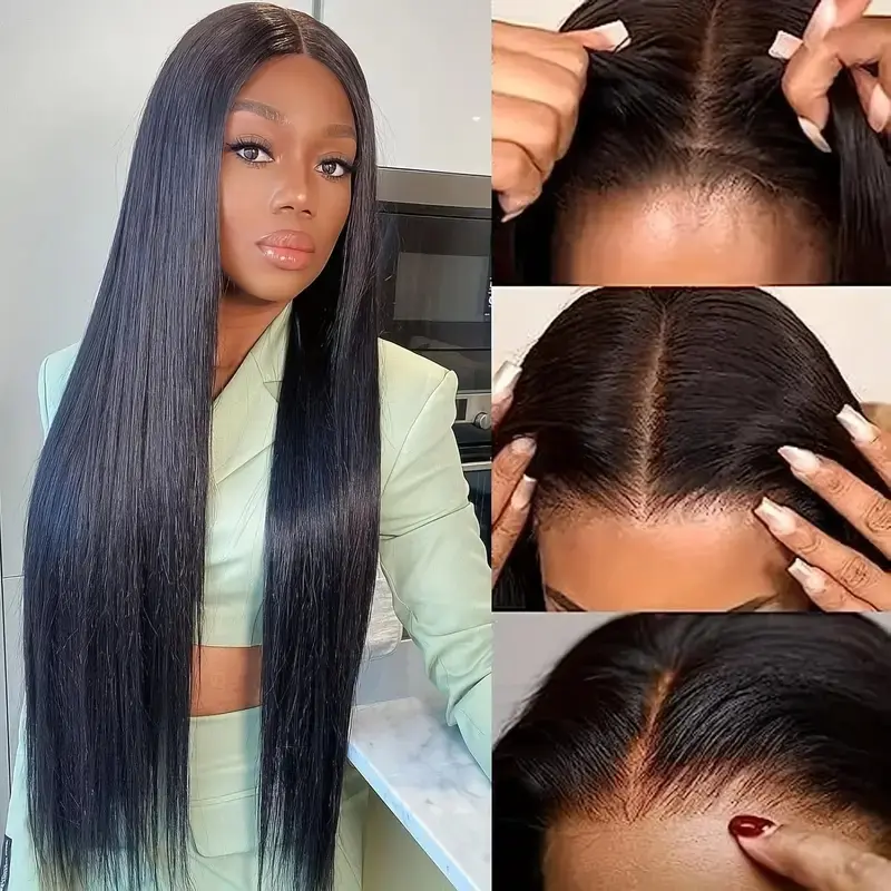 Human Hair 5x5 Frontal Lace Wig 200% Density Straight HD Lace Front Human Hair Wig - Pre Plucked Natural Color