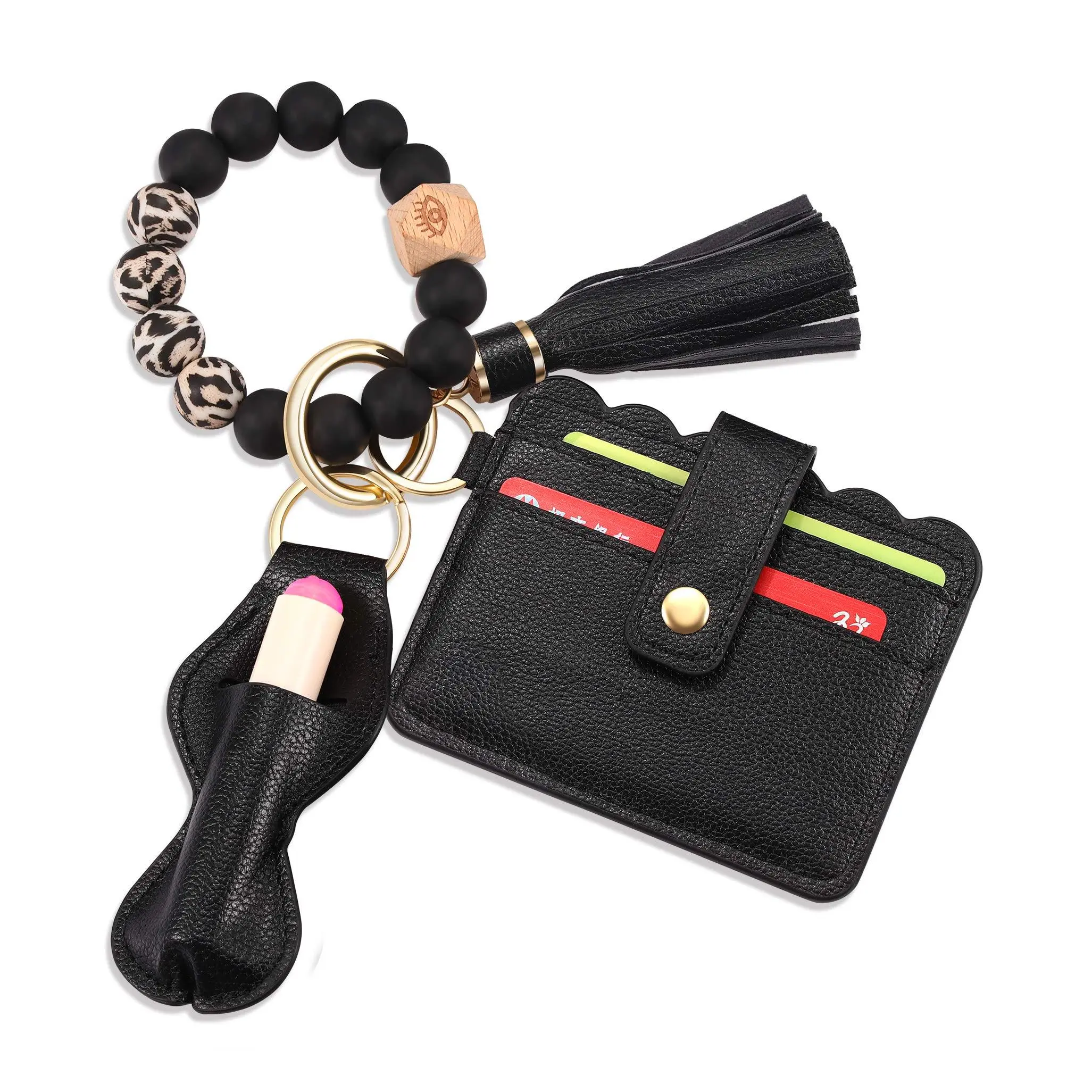 Wristlet Keychain Bracelet Wallet  Silicone Bead Keyring Bangle For Women