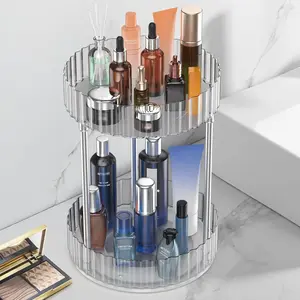 Makeup Organizer,360° Rotating Makeup Organizer, 2-Tier Round Rotating Skincare Organizer Countertop,Fits Bedroom, Bathroom, Vanity Shelf Countertop(Clear)
