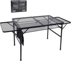 Outdoor Camping Folding Barbecue Table, Metal Adjustable Portable Table with Expandable Tabletop, Portable Simple Camping Table
