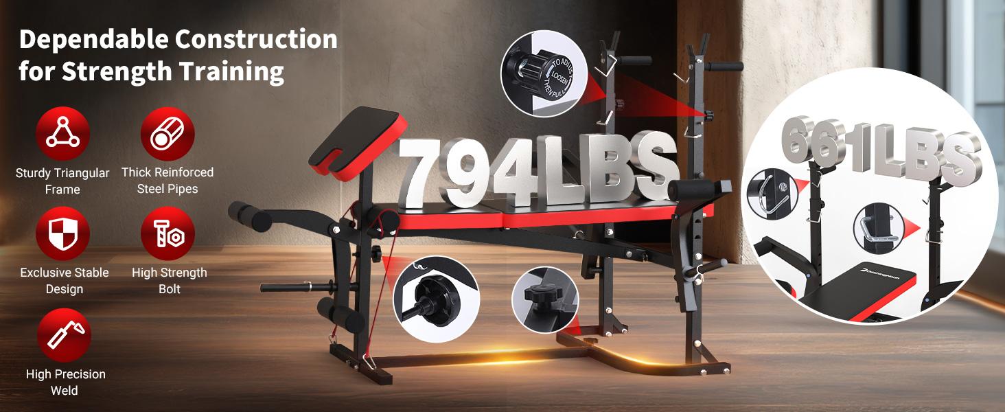 6-in-1 Foldable Weight Bench Set, 1695LBS Adjustable Workout Bench/Barbell Rack/Curl Pad, Bench Press, Leg Extension and Curl machine, Workout Fitness Equipment w/Squat Rack for Home Gym 6-in-1 Foldable Weight Bench Set, 1695LBS Adjustable Workout Bench/Barbell Rack/Curl Pad, Bench Press, Leg Extension and Curl machine, Workout Fitness Equipment w/Squat Rack for Home Gym