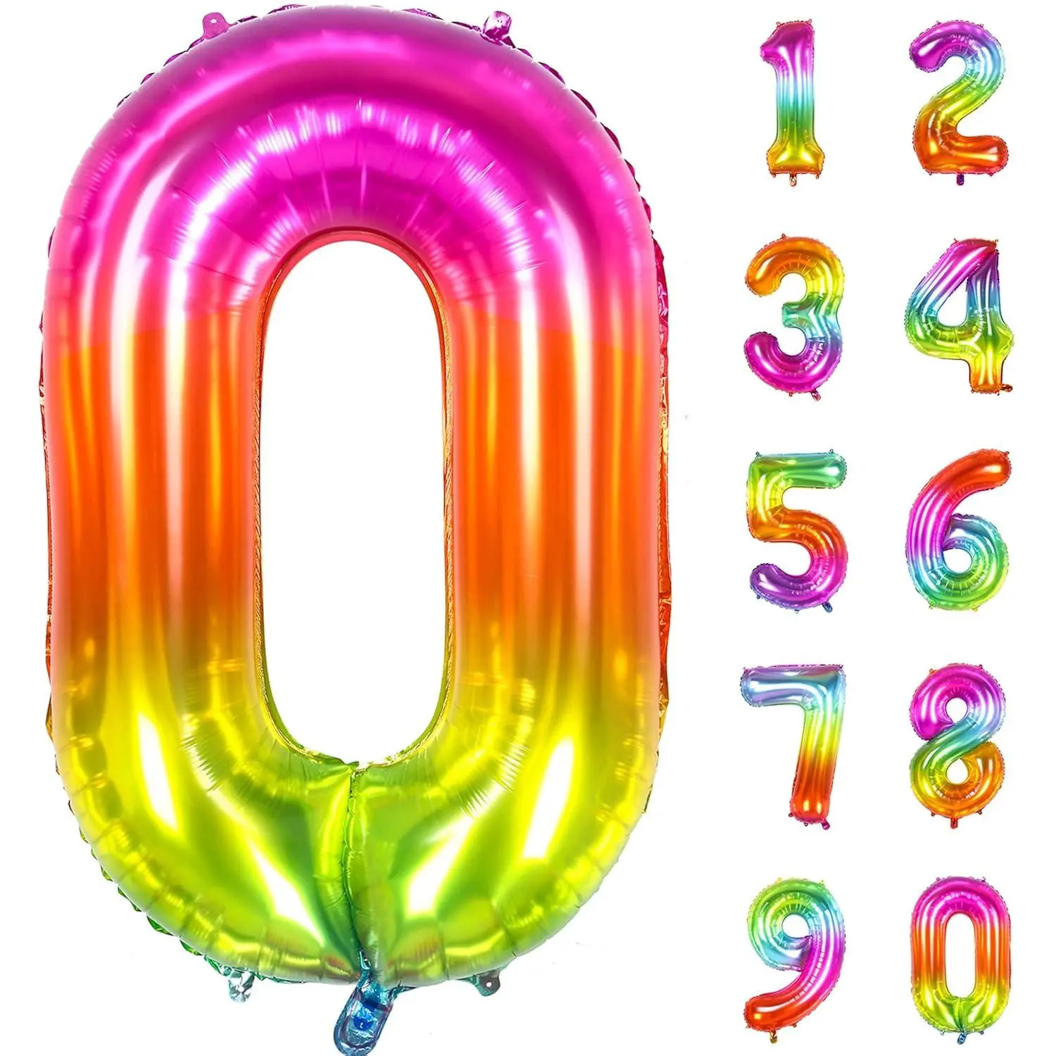Number Balloon, 40 Inch Giant Number Balloons For Rainbow Birthday Decorations, Mylar Multicolor Big 0 Balloon Numbers, Large Jumbo Foil Colorful Number Ballons For Anniversary Or New Year Party Décor