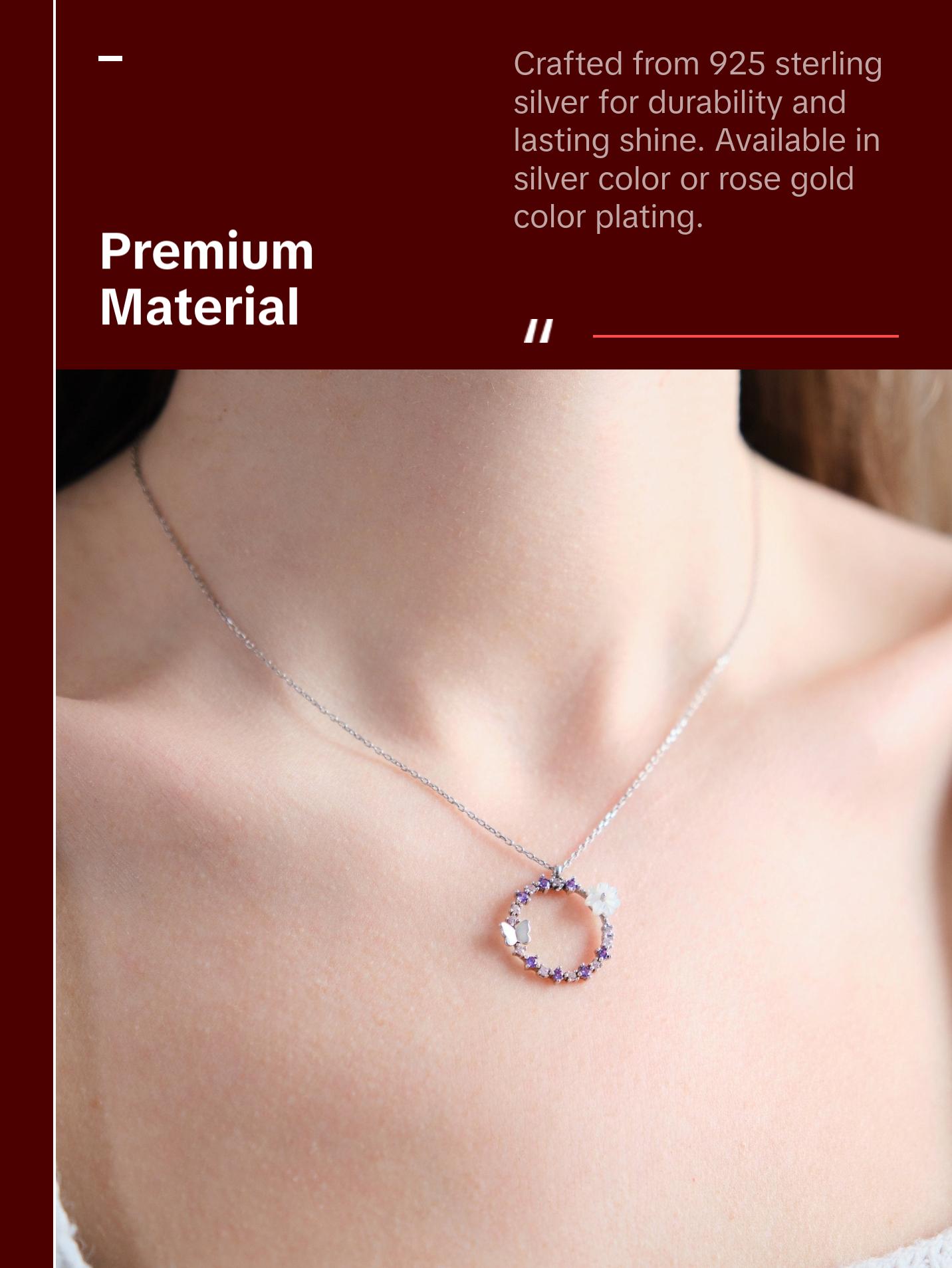 925 Sterling Silver Floral Circle Necklace for women & Girls, Fashion Jewelry, Gift Box Included