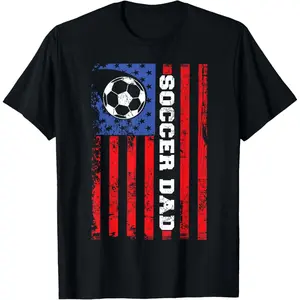 Soccer Dad USA Flag All American Fathers T-Shirt Pure Cotton Graphic Tees Menswear Top: Gifts for Men & Women
