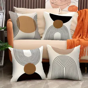 4pcs Bohemian Style Pillowcases, Modern Geometric Line Pattern, Back Cushion Covers, Home Decor Pillow Covers, Single-Sided Print, No Filling, Zipper Closure, Suitable for , Bed, Sofa, Outdoor, Office, and Holiday Decorations