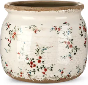 Planter Large Ceramic  Pot Beige Red Rustic Floral Ice Crack Cottage Scroll Vase Flower Vase Pot Indoor   Kitchen Decor Farmhouse Antique Decorative Gifts