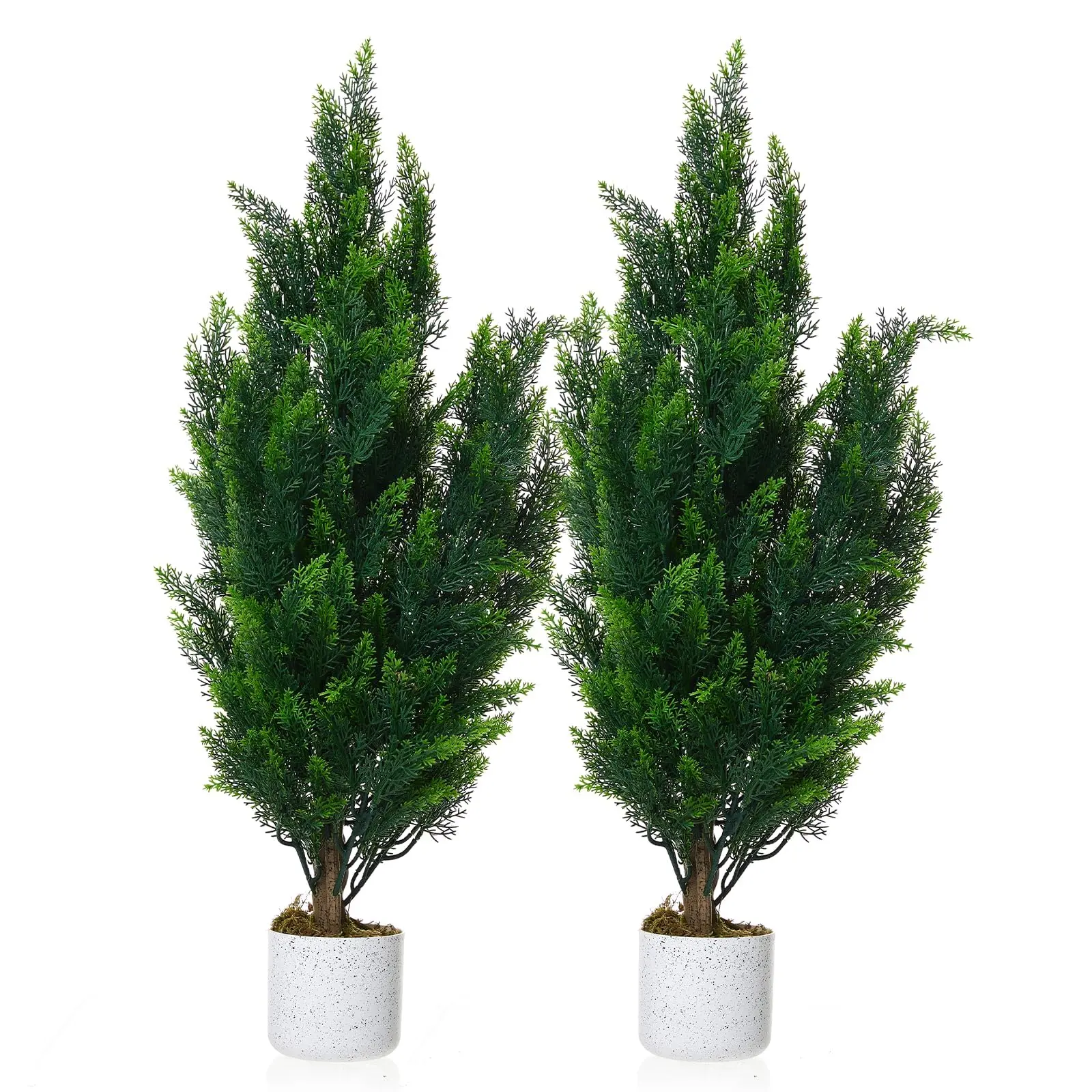 Garvee Set of 2 Artificial Boxwood Cedars, 90 cm Pine Shrubs in Pot with Realistic Leaves and Trunk, Lifelike Cypress Bushes for Entrance Area or Desk Decoration