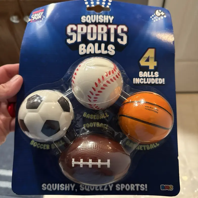 Squishy Sports Balls - 4 Pack Including Soccer Baseball Football & Basketball - Fun Squeaky Toys for Kids Ages 6+