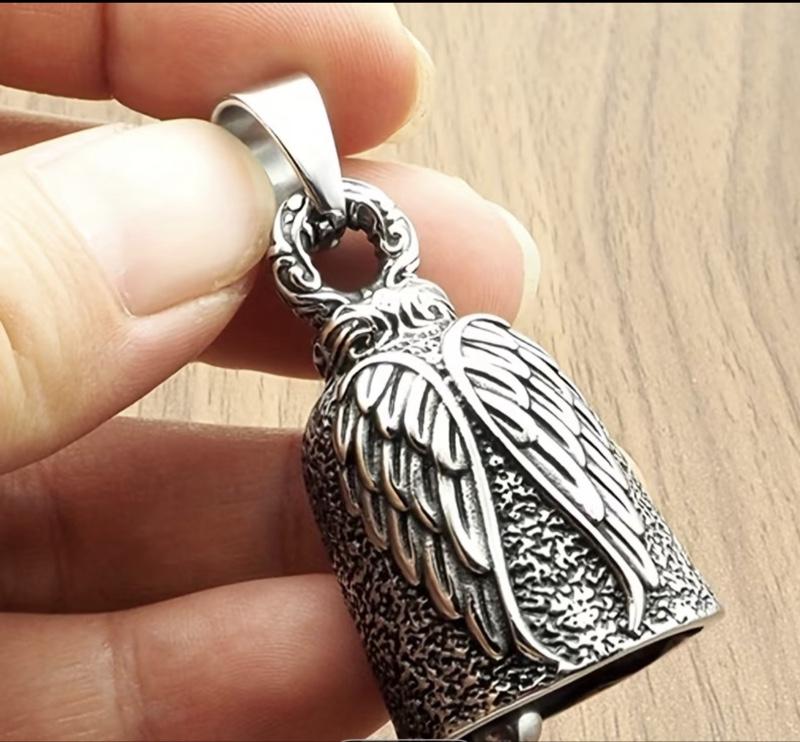 Angel Bell Pendant with Detailed Wings and Textured Design for Stylish Jewelry