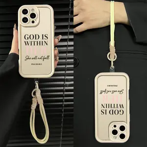 Cute Minimalist Christian Quote Psalm 46 5 Lanyard Phone Case for iPhone 17 16 15 14 Pro Max 13 12 11 XR XS Plus Air Slim Shockproof Anti Drop TPU Cover
