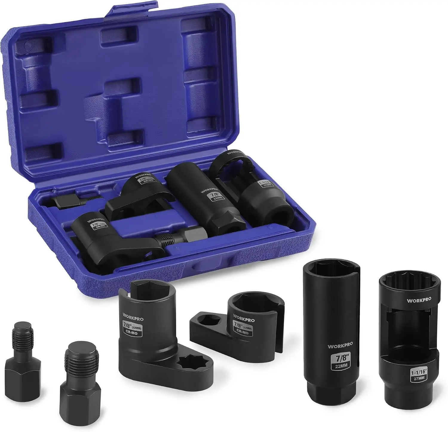 #toolupgrade WORKPRO 6PCS O2 Oxygen Sensor Socket, Automotive 3/8" 1/2" Drive x 1-1/16" 7/8" 27mm 22mm O2 Sensor Socket Removal Tool and Thread Chaser Set, for Oil Pressure Vacuum Thermal Oxygen Sensors