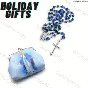 Virgin Mary Coin Purse + Rosary Beads Catholic Prayer Wallet for Women