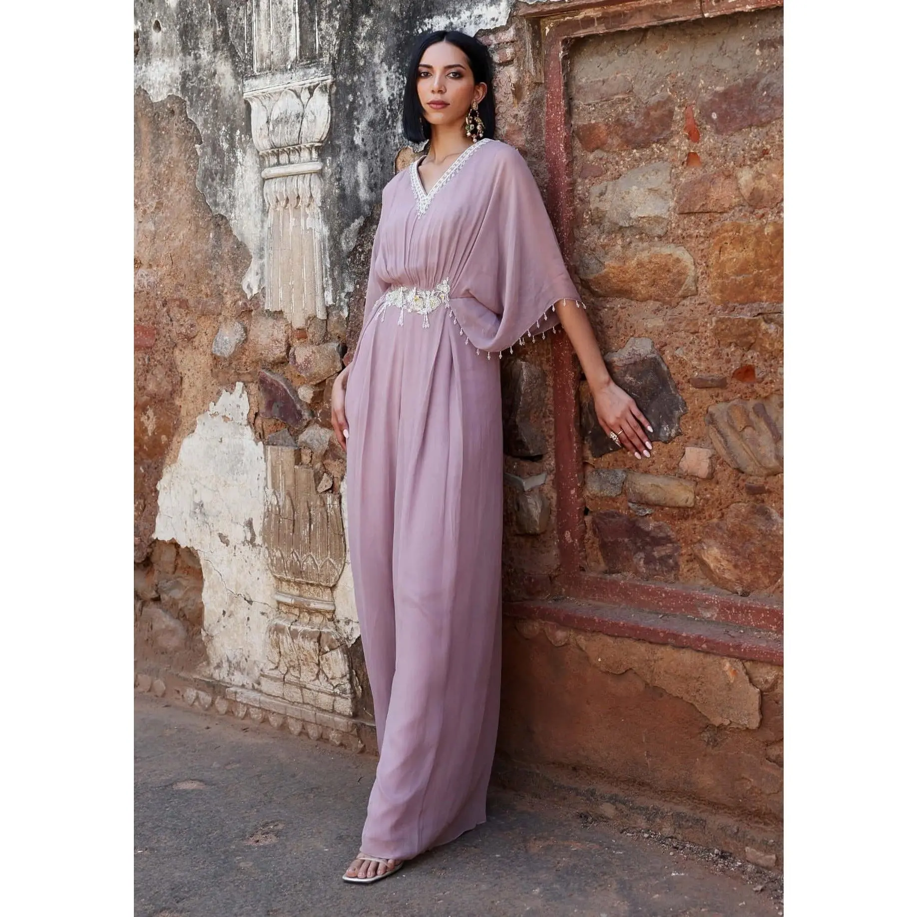 Shea lilac draped pleated jumpsuit