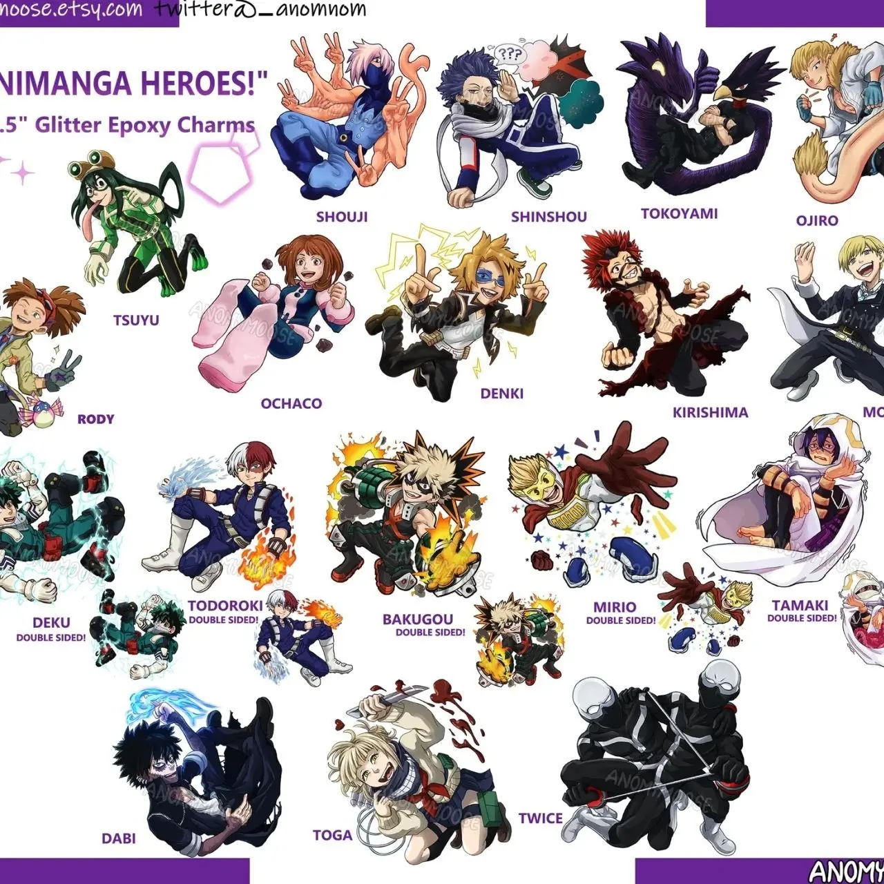 Animanga Heroes Character Glitter Acrylic Keychains