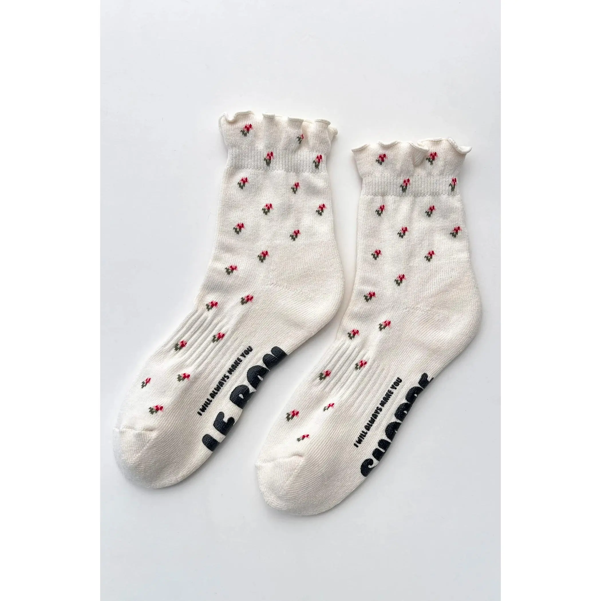 Petal Ruffled Hugger Crew Socks in Cream Petal