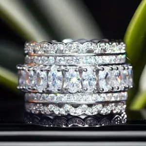 Elegant Princess-Style Multi-Layer Wide Band Full CZ Zircon Ring - Teardrop Design for Wedding, Engagement, Anniversary & Birthstone - Romantic Holiday Gift for Ladies