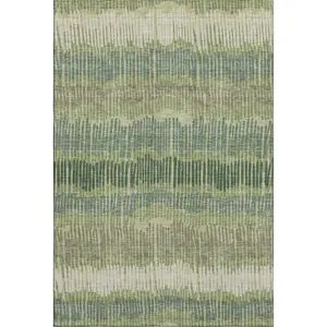 HomeRoots 670651 9x12 ft. Green, Ivory & Taupe Strip Area Rug - Machine-Made, UV-Protected Machine-Washable Area Rugs, Strip Area Rugs