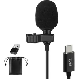 USB C Lavalier Microphone, Omni Condenser Clip- Mic for  17/16/15, , , , with USB-A for  & Laptop, 6.6FT, External Lapel Mic for Youtube, Interview & Podcast