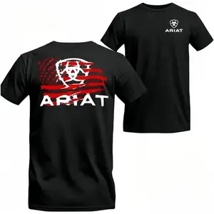 Retro Ariat American Flag 2 Sided T-shirt, Men Shirts For Country Boys, Patriotic Style Summer Graphic Tee, Gift For Dad For Husband For Him, Father's Day Gifts, Menswear Top