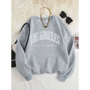 Women's Los Angeles California Letter Print Pullover Sweatshirt - Soft Texture, Cozy Apparel, Casual Long Sleeve Round Neck Non-Stretch Top for Fall Winter, Machine Washable, Relaxed Fit