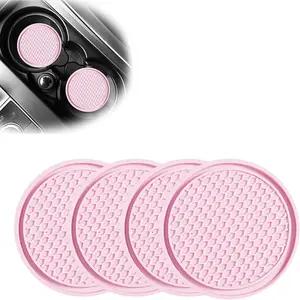 4- Honeycomb  Fixed  Coaster, 2.75In PVC Anti-Slip Cup Holder Insert, Universal for  Interior Mats (Pink)
