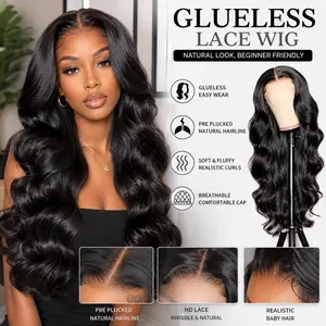 Single Unit — Available in a Variety of Lengths and Colors — Glueless Wig: Long Wavy Style featuring an HD Lace Top. The hairline comes pre-plucked, making it ideal for beginners. The hair is soft, smooth, and voluminous.