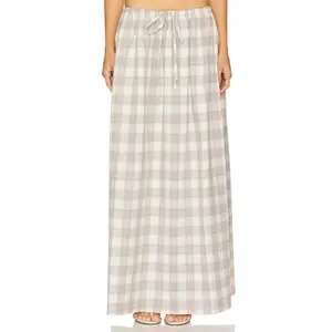 LIONESS Sweet Escape Maxi Skirt in Smoke Plaid