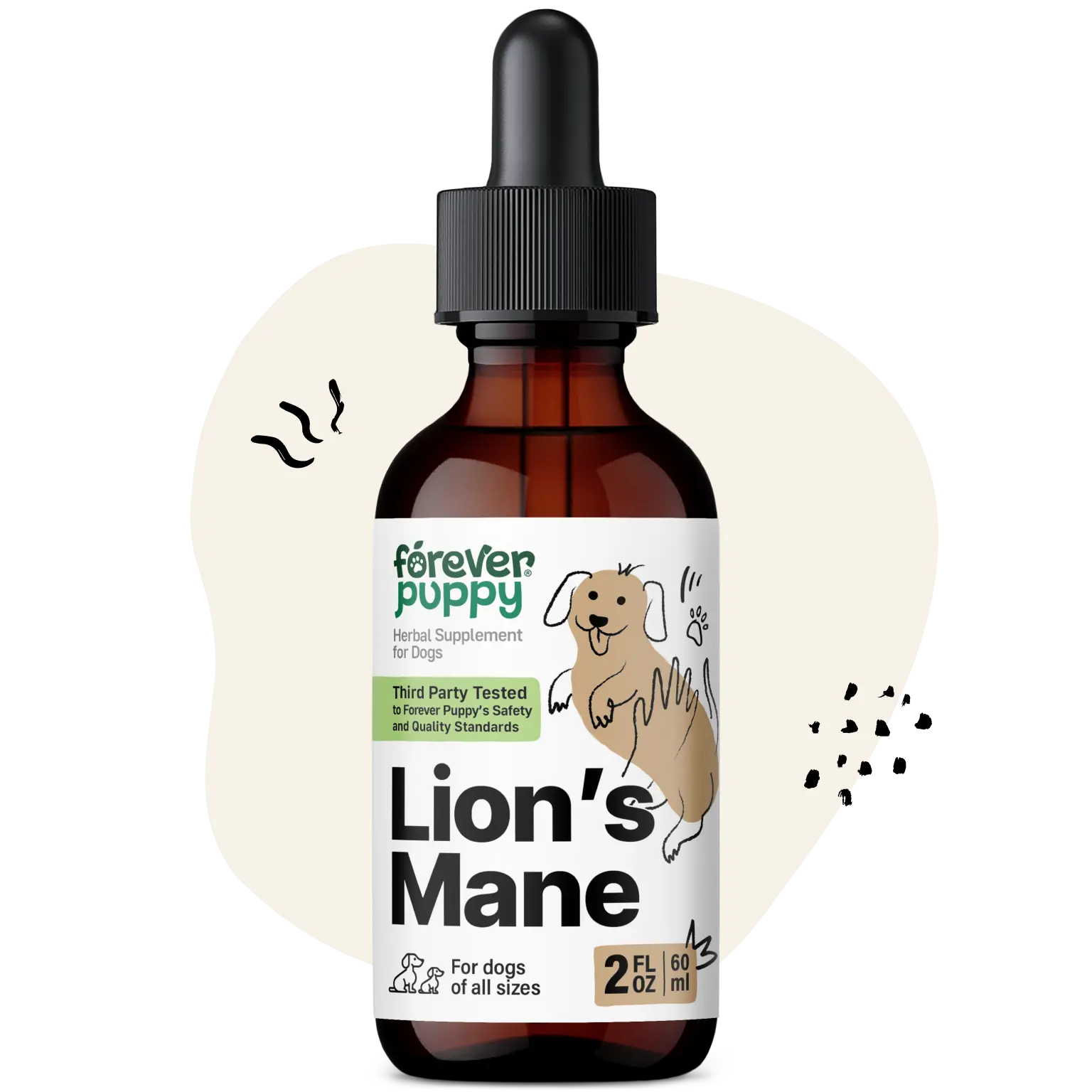 Lions Mane Mushroom Supplement for Dogs - Brain & Focus Support - Liquid Lion's Mane Mushroom for Dogs - Canine Vitamins and Supplements - Sugar & Alcohol-Free Drops - 2 fl oz
