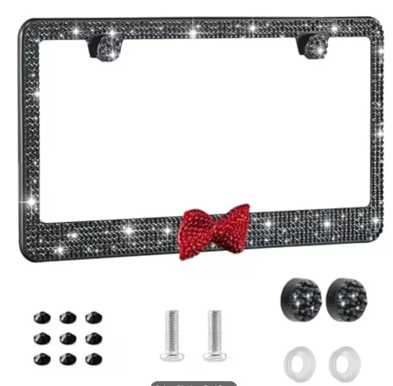 Women's Girly Rhinestone Metal License Plate Frame - Premium Stainless Steel Accessory with Elegant Bow, 12x6 in Anti-Fade Coating US Car Exterior Cap, Easy Install Gift for Female Drivers (Holidays, Birthdays), Accessories, Caps