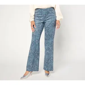 Susan Graver Occasions Petite Printed Metallic Knit Suede Pants