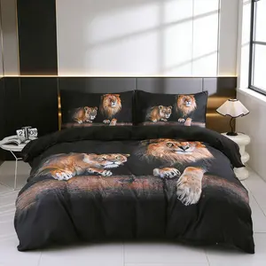 Lion Animal Pattern Bedding Set, 3-Piece Includes Duvet Cover + Pillowcases, Soft Comfortable Fabric, Perfect Bedroom Decor, Ideal Birthday Gift