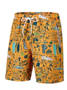 Summer Cartoon Shark Graffiti Print Beach Pants, Elastic Waist Drawstring Design, Loose Straight Five-Quarter Pants, Comfortable and Stylish