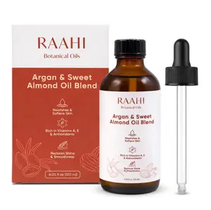 RAAHI Argan Oil and Sweet Almond Oil for Hair and Skin, Lightweight Non Greasy Moisturizer for Face, Body, Scalp and Hair