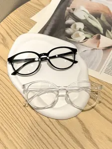 2 Pairs Women's Round Frame Glasses Set, Thin Korean Style Lightweight Eyewear, Comfortable Large Frame Slimming Plain Glasses, Oval Face Friendly
