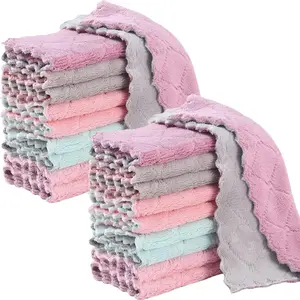 20 Pack Kitchen Dish Cloths Super Soft Absorbent Coral Fleece Cloth Nonstick Oil Washable Fast Drying Dish Rags for Clean Table Dish Glass