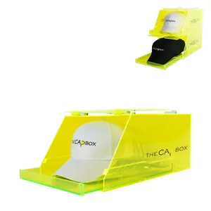 (Out of Stock) The Neon Yellow Glasshouse CapBox Transparent Hat Rack Stackable Baseball Cap Storage