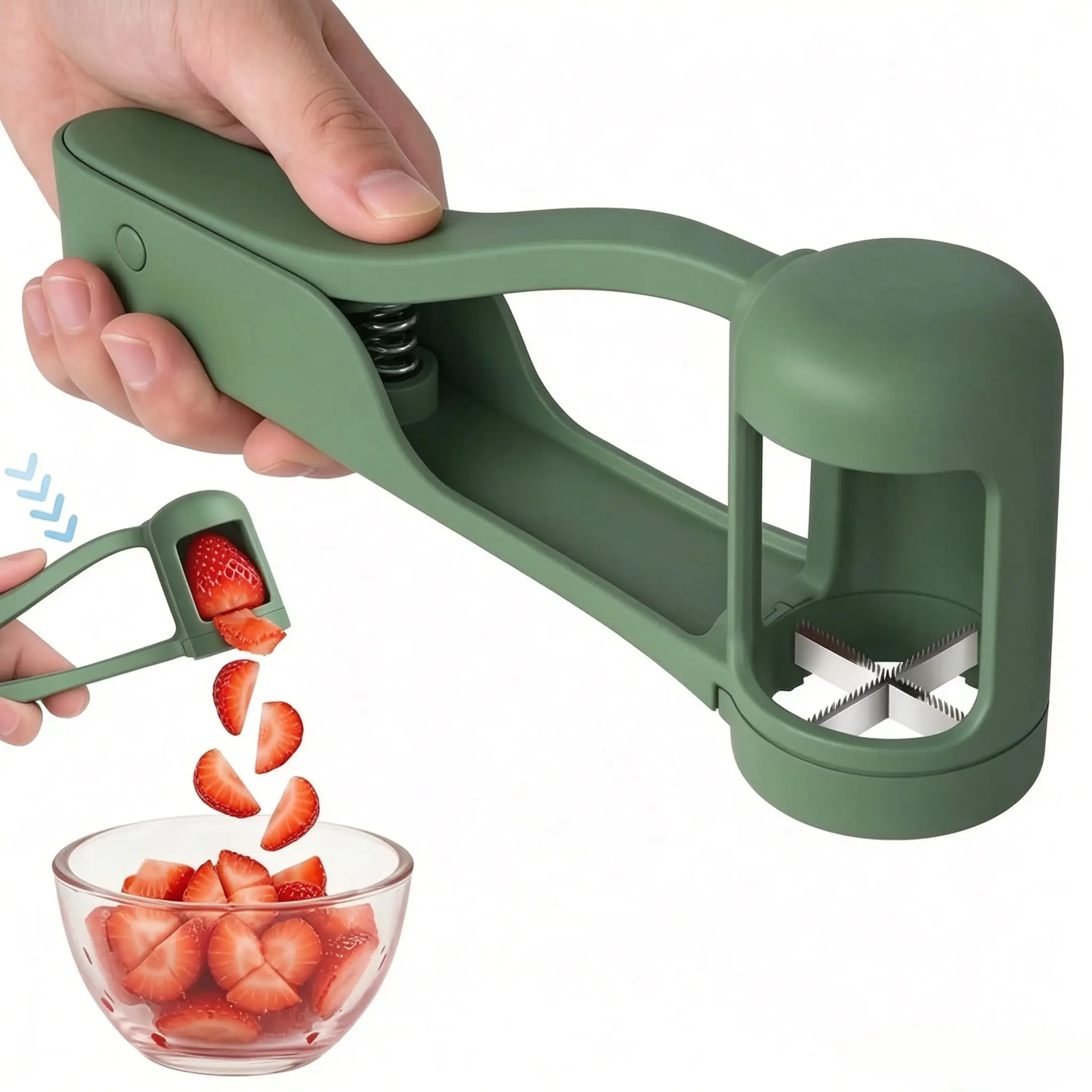 304 Stainless Steel Serrated Blade Grape Slicer - BPA-Free 1-Hand Kitchen Gadget for Toddlers' Snack Prep, Reusable Fruit Cutter for Strawberries, Cherry Tomatoes, Blueberries