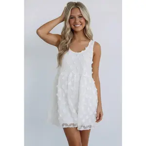 Kori America - ROUND NECK FLOWER APPLIQUE BABYDOLL DRESS