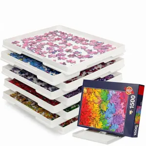 Playboda 9-Pack Sorting Trays with Lid - Doubles as Box Stand, 11"x9" Stackable Trays for 1000-1500 Piece Jigsaw Puzzles, Holidays/Birthdays Gift for Adult Enthusiasts, Color/Edge Differences Easier to Spot, Comfortable & Balanced, Frustration-Free Design