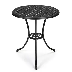 GARVEE Patio Bistro Table, 24" Round Outdoor Coffee Table with 2" Umbrella Hole, Outdoor Cast Aluminum Bistro Table Side Table with Iron Frame for Balcony Backyard Lawn and Garden