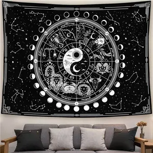 Zodiac Astrology Wall Tapestry for Bedroom, Dorm, Living Room — Celestial Horoscope Polyester Wall Hanging, Aesthetic Room Decor, Gift