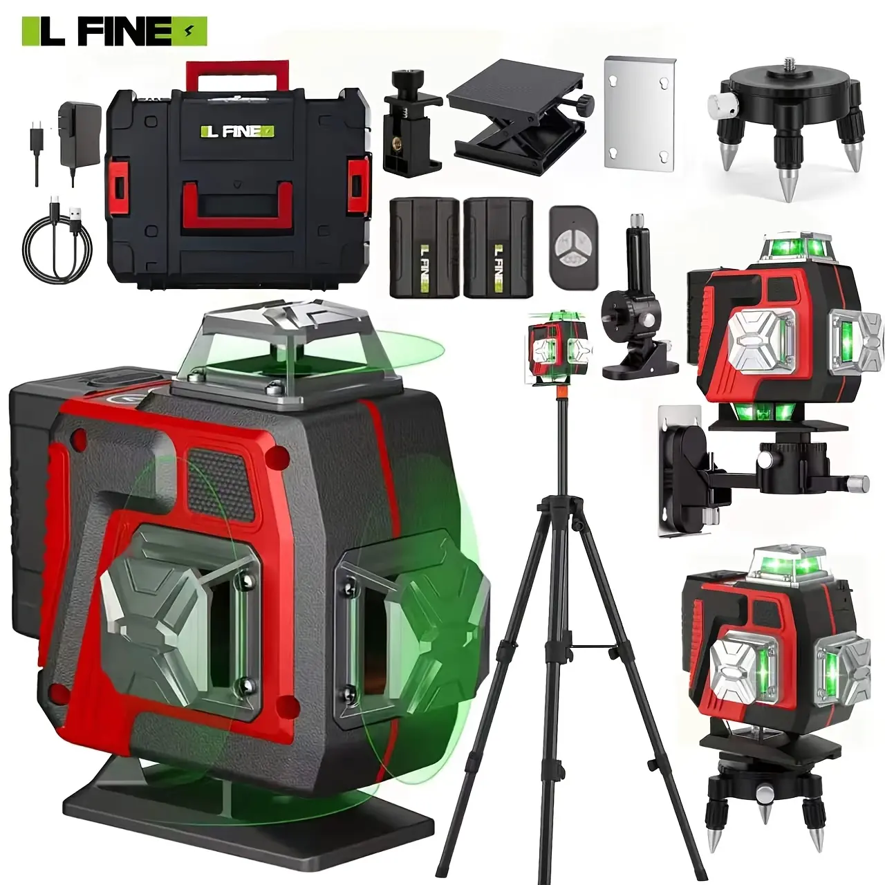 16 Lines Laser Level with Tripod - 360° Cross Line Laser with Tripod, 4D Green Laser Level, 4x360 Self Leveling Tool for Picture Hanging, Home Renovation, Indoor Project