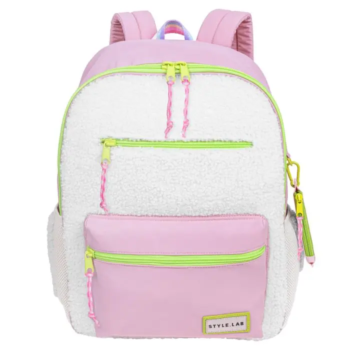 Lulu: Fill Size Sherpa Backpack: Pink