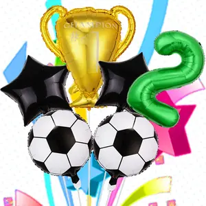 Football Trophy & Number Foil Balloons Kit, Assorted Styles for Match Celebrations, Sports Banquets, Anniversary Events, Backdrop Decor