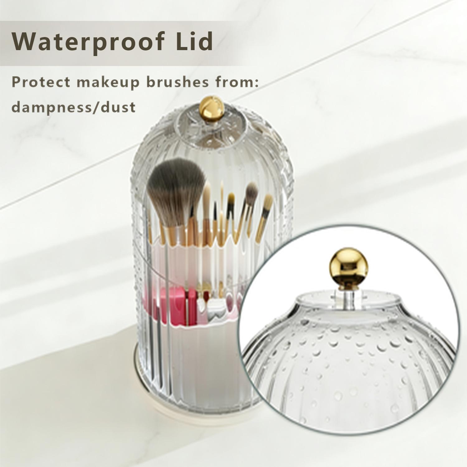 Bathroom Organizer Must Have,Mother’s Day Gift for Her,Bathroom Countertop Organizer for Toothbrush and Makeup Brush,360 Rotating Clear Organizer,Dustproof Waterproof 3-Slot Bathroom Essentials Holder,Anti-Slip Base Concealed Toothbrush Organizer